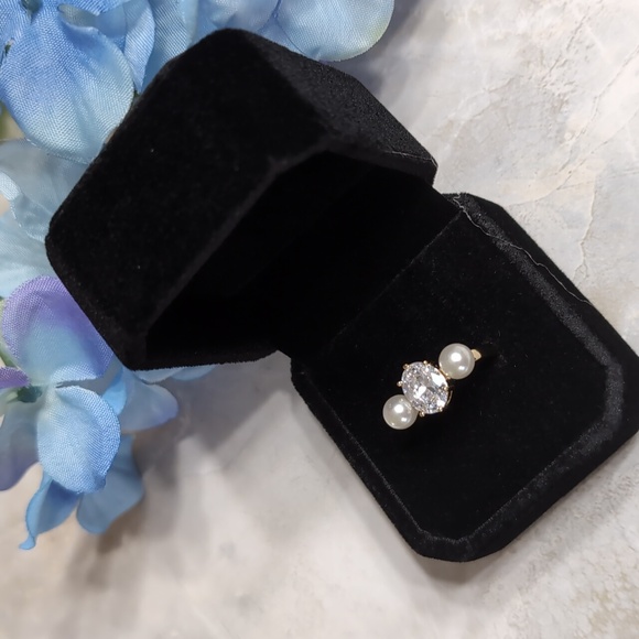 Charter Club Elegant Gold Plated Double Pearl & Crystal Ring Size 7 NWOT - Picture 5 of 8